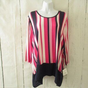 New Croft & Barrow Top XXL 2XL Blue Pink Stripe 3/4 Sleeve